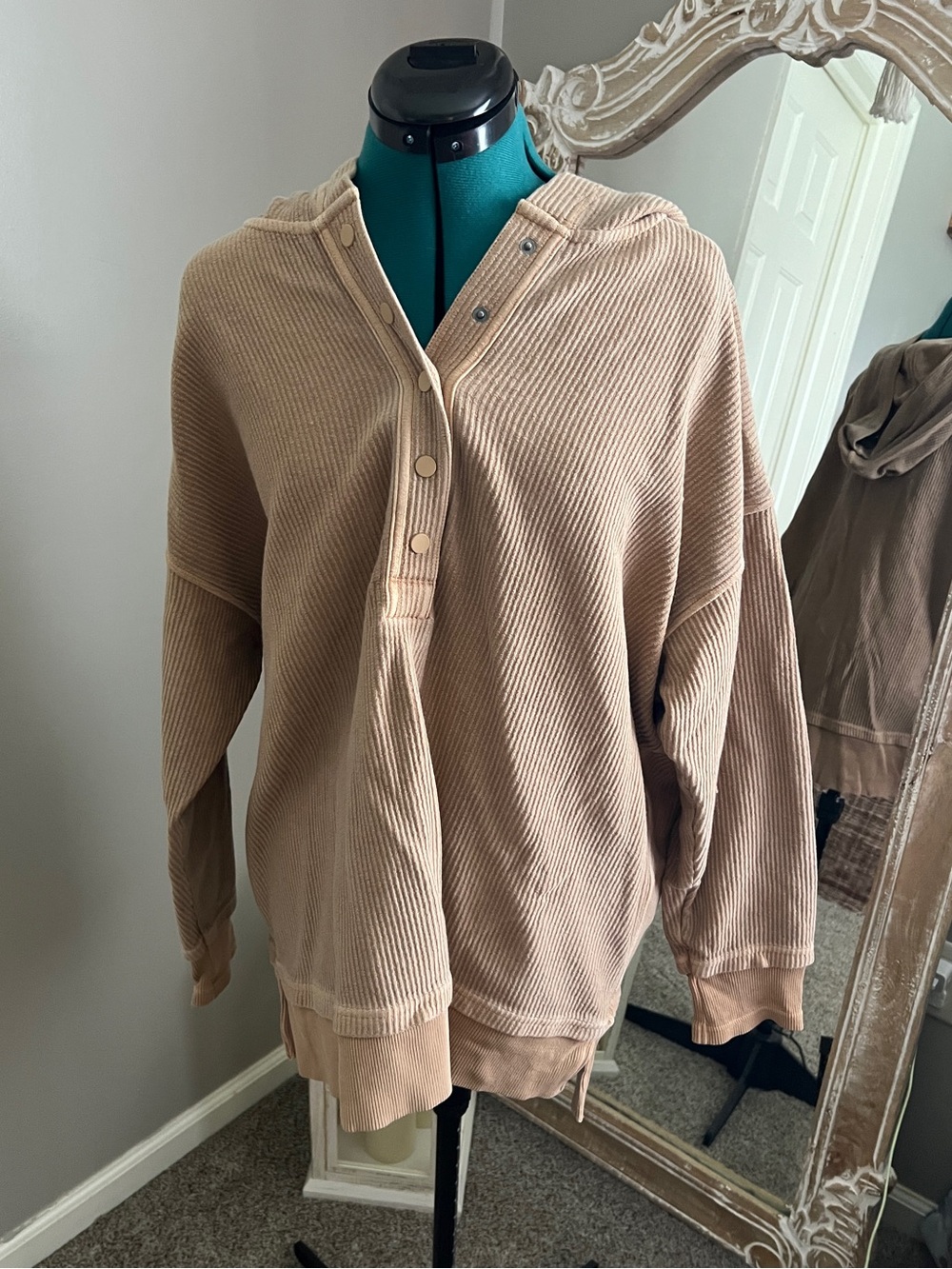 aerie Ribbed Cotton Sweatshirt in Light Brown (Tan)